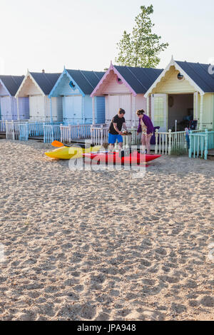 England, Essex, Mersea Island, Beach Huts Stock Photo