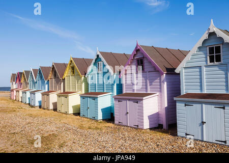 England, Essex, Mersea Island, Beach Huts Stock Photo