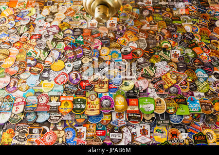 England, London, Pub Display of Beer Mats Stock Photo