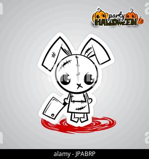 Halloween evil bunny voodoo doll pop art comic Stock Vector