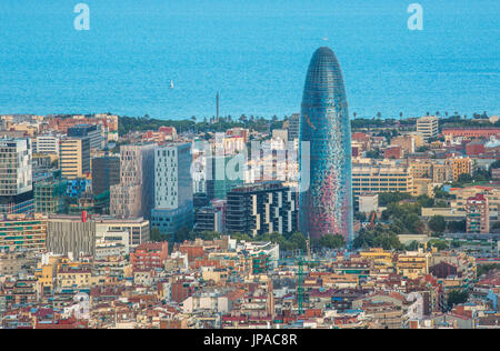 Spain, Catalonia, Barcelona City, sunset Agbar Tower Stock Photo