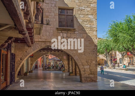 Spain, Catalonia, Tarragona Province, Montblanch City, Main Square arches Stock Photo