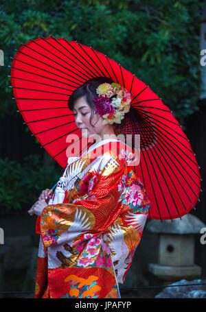 Japan, Okayama, Kurashiki City, Japanese girl in traditional costume Stock Photo