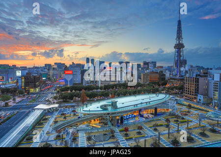 Japan, Nagoya City, Sakae District, Oasis 21 Sapaceship Aqua and Nagoya TV Tower Stock Photo