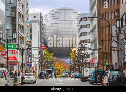 The sphere of Nagoya City Science Museum planetarium at night. Nagoya ...