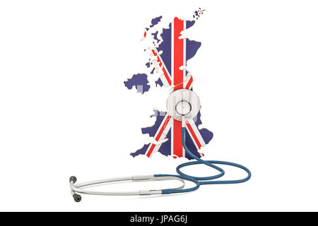 British flag with stethoscope. Health care in the Great Britain concept ...