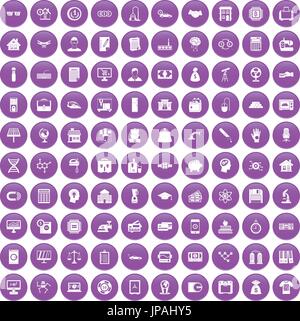 100 loans icons set purple Stock Vector