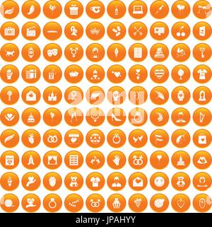 100 heart icons set orange Stock Vector
