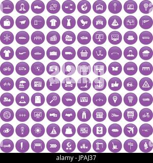 100 logistic and delivery icons set purple Stock Vector