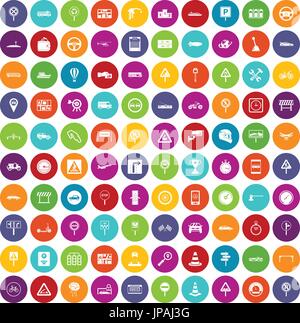 100 traffic icons set color Stock Vector