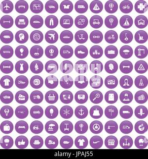 100 logistics icons set purple Stock Vector