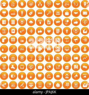100 help desk icons set orange Stock Vector