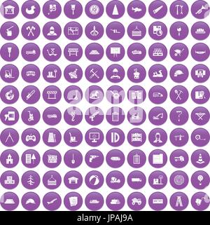 100 lorry icons set purple Stock Vector