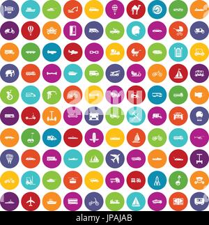 100 transport icons set color Stock Vector