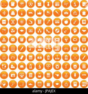 100 hi-school icons set orange Stock Vector