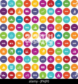 100 transportation icons set color Stock Vector