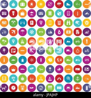100 travel icons set color Stock Vector