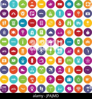 100 travel time icons set color Stock Vector
