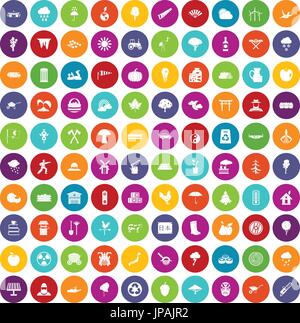 100 tree icons set color Stock Vector