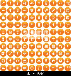 100 ice cream icons set orange Stock Vector