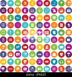100 TV icons set color Stock Vector