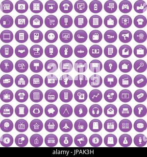 100 marketing icons set purple Stock Vector