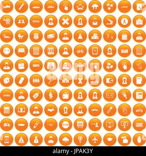 100 initiation icons set orange Stock Vector