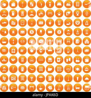 100 inn icons set orange Stock Vector