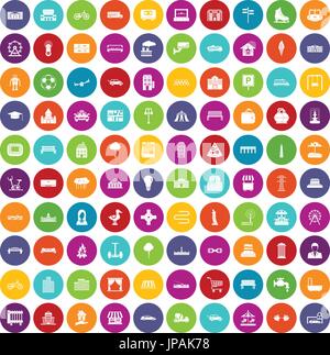 100 urban icons set color Stock Vector