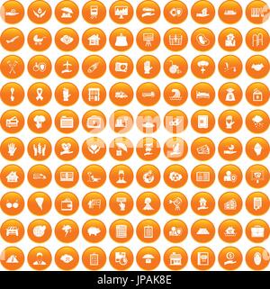 100 insurance icons set orange Stock Vector