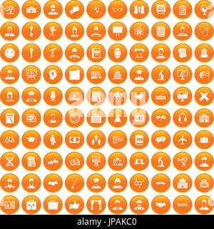 100 intelligent icons set orange Stock Vector