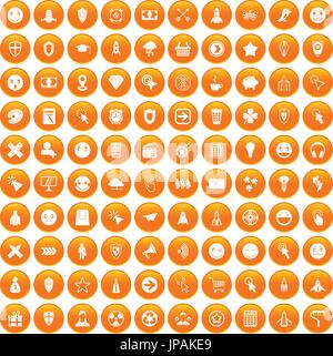 100 interface pictogram icons set orange Stock Vector