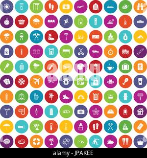 100 vacation icons set color Stock Vector