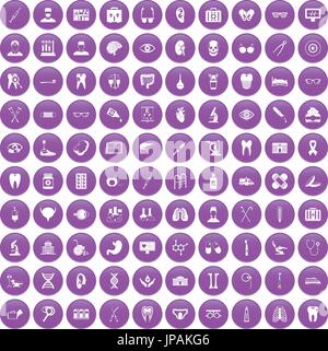 100 medical icons set purple Stock Vector