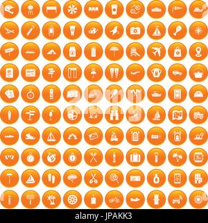 100 journey icons set orange Stock Vector