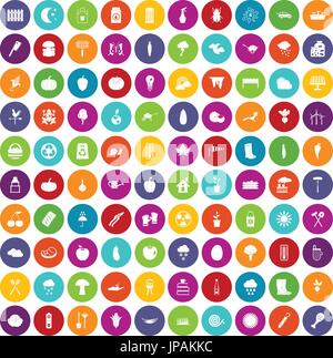 100 vegetables icons set color Stock Vector