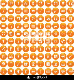 100 karaoke icons set orange Stock Vector