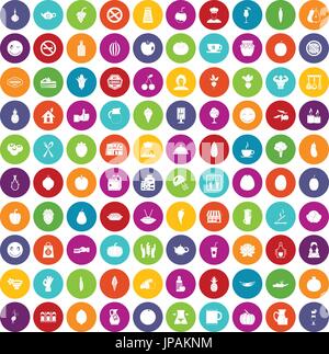 100 vegetarian cafe icons set color Stock Vector