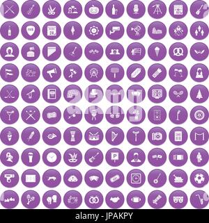 100 meeting icons set purple Stock Vector
