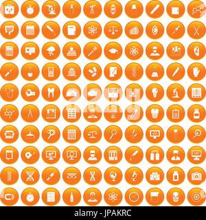 100 lab icons set orange Stock Vector
