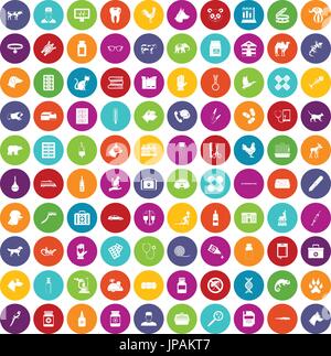 100 veterinary icons set color Stock Vector