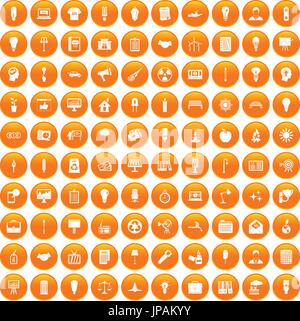 100 lamp icons set orange Stock Vector