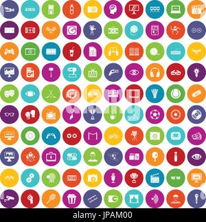 100 video icons set color Stock Vector