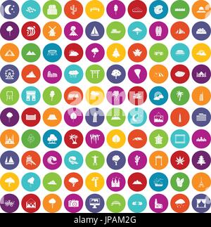 100 view icons set color Stock Vector