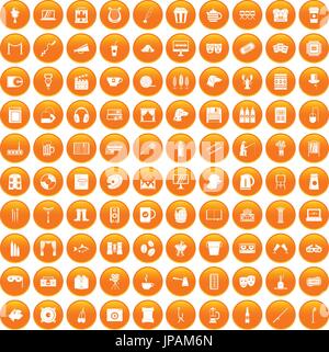 100 leisure icons set orange Stock Vector