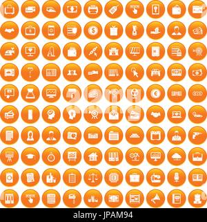 100 lending icons set orange Stock Vector