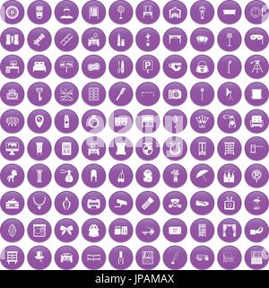 100 mirror icons set purple Stock Vector