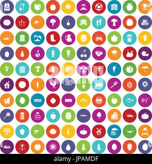 100 vitamins icons set color Stock Vector