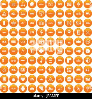 100 location icons set orange Stock Vector