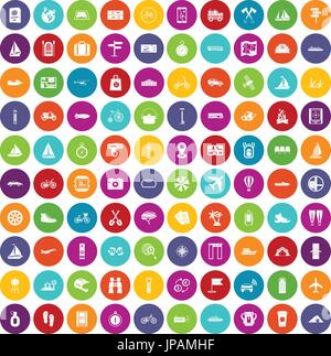 100 voyage icons set color Stock Vector